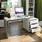 现代简约烤漆书桌 台式家用办公桌写字台卧室电脑桌书柜组合-tmall.com天猫