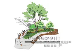 现代公园广场退台式阶梯台阶树池座椅坐凳景观小品草图大师SU模型-淘宝网