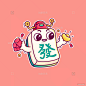 福兔迎财发财暴富麻将国潮插画
