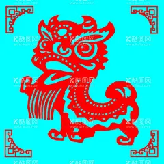 狮子剪纸  - 源文件下载【酷图网】剪纸,线条,矢量,传统,装饰,窗花,插画,狮子,动物,可爱