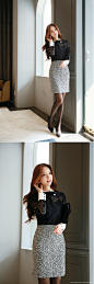 马赛克纹后开叉包臀短裙 : Romantic & Trendy Looks, Styleonme