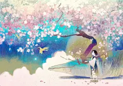  Cathyinaba 是一名插画师，毕业于中国美院，现居日本东京。其画面唯美，笔触委婉，但是用色浓烈大胆，把中国画的白描技法，描金技巧完美地融合于画面中。画面内容多是刻画自然四季景象，探寻人与宇宙，与自然，与自我的关系，这些关系表现为一场华美的梦的画卷。