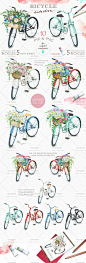 cm200文艺新鲜自行车花篮水彩手绘花朵树叶店铺设计LOGO水印素材-淘宝网