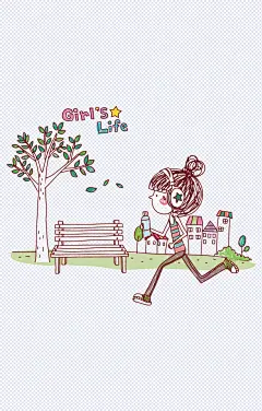 跑步的小女孩卡通图|彩色,手绘,卡通,小女孩,跑步,锻炼,运动,插画,长椅,卡通元素,手绘/卡通