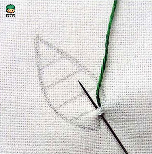简单的直针绣缝一片叶子送给他叶子针绣哦╭肉丁网
