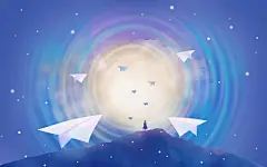 手绘卡通梦想纸飞机插画海报背景