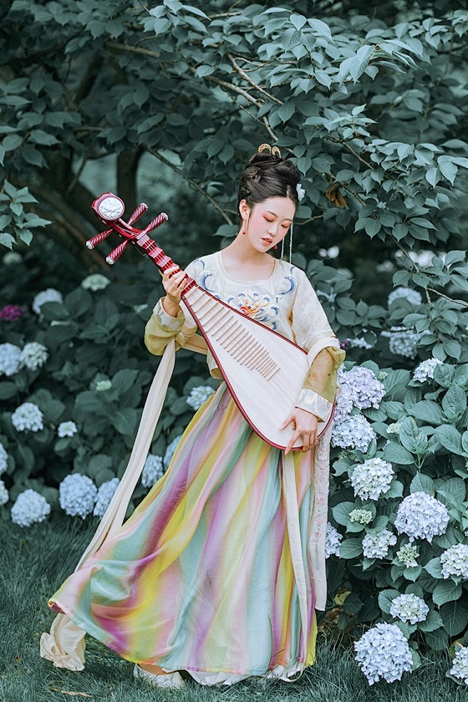 煜裳芒种传统汉服女上衣半臂坦领襦裙彩虹裙...