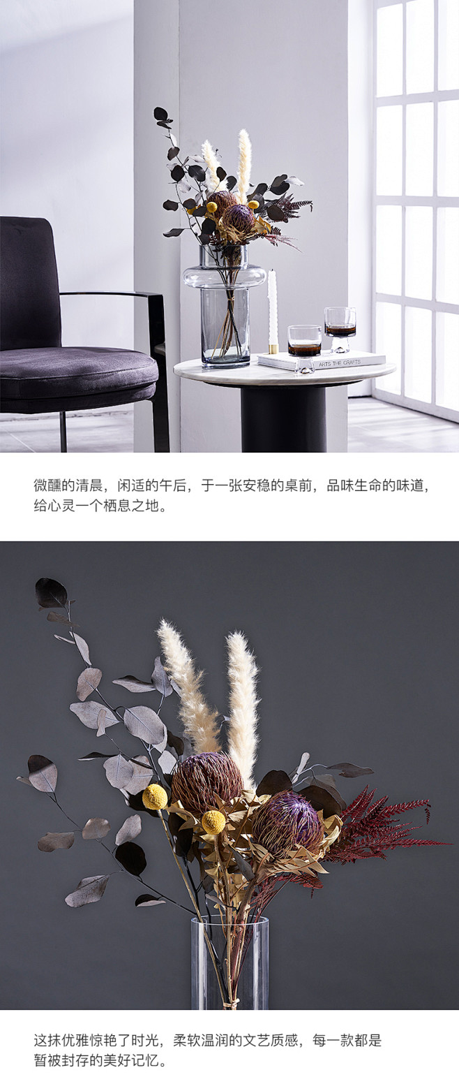 现代紫色佛塔玄关花艺套装家用干花花束干花...
