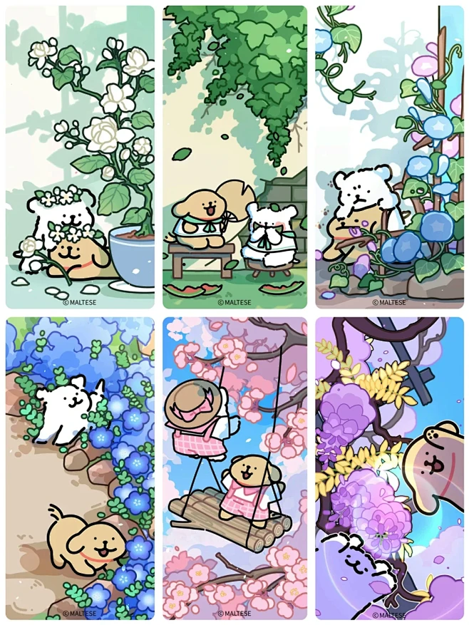 繁花锦簇的线条小狗壁纸呀 - 小红书