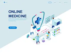 多种类型的时尚高端的2.5D等轴等距应用程序APP UI KITS开发着陆页海报插画banner设计模板大集合 医疗