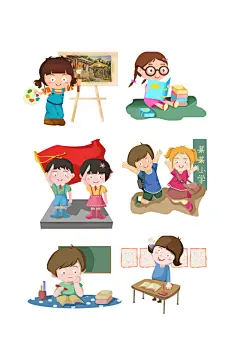 卡通手绘学校小孩子元素