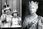 左侧照片展示了儿时的伊丽莎白女王与佩戴帝国皇冠的母亲。右侧照片展示了她的祖母玛丽王后，佩戴着一枚镶嵌着库利南钻石的胸针。