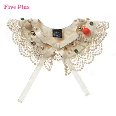 Five Plus新女春装纽扣珍珠镂空花边蕾丝圆领假领子2121578430-tmall.com天猫
