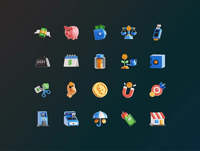 Money & Finance 3D Icon Pack 40款时尚卡通3D立体金融货币储蓄消费icon图标png免抠图片素材_UIGUI ...