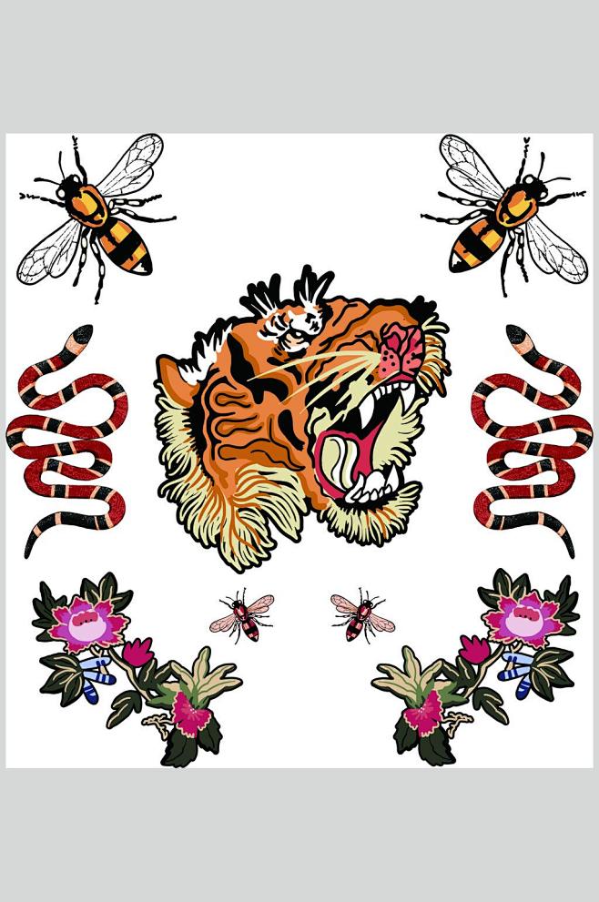 中式简约潮流猛虎插画印花矢量素材-众图网