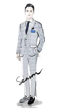 #jjseason插画# #时尚##插画# ---@王凯kkw 身着格子西装，绅士帅气出席雅诗兰黛活动。O穿西装礼服的男神