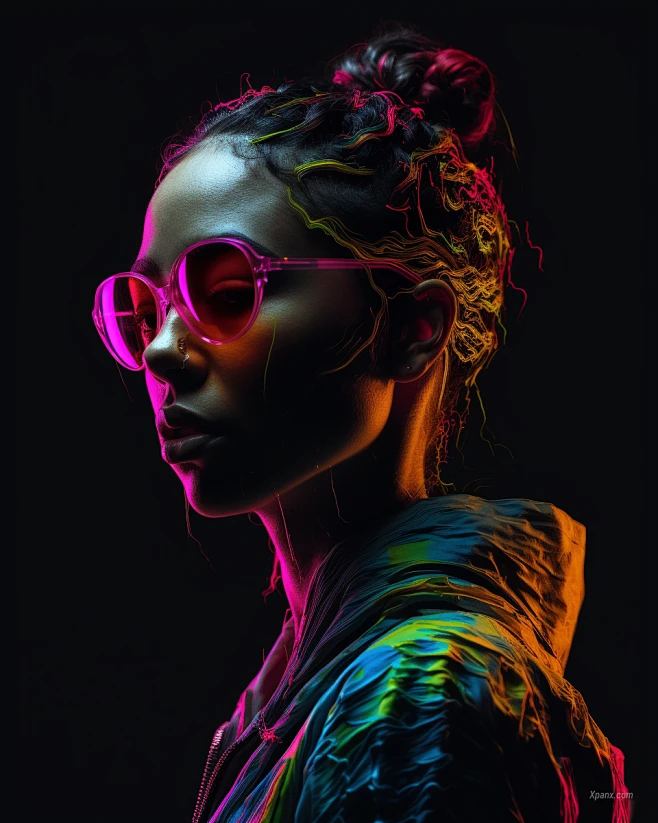 AI绘画_Prompts_WeareAI_Distorted_Neon_Portraits_Combine_neon-colored ...