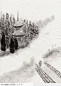 中国国画之水墨风景-山中寺庙