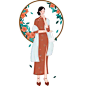 中国风人物插画素材-旗袍女人