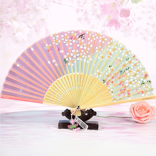 丝艺堂中国风扇子真丝绢扇樱花日式折扇女日...