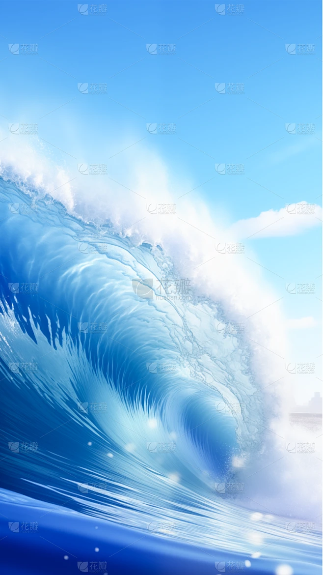 风光系列插画风翻涌的滔天巨浪背景素材-花瓣网