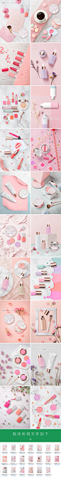 粉红浪漫背景化妆品香水口红礼物促销海报PSD设计模版素材P079