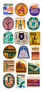 Travel stickers ILLUSTRATION  Retro vintage national parks Cities Label branding  Landscape