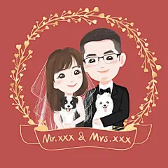 蜡笔插画 结婚请柬小清新Q版插画森系手绘结婚照婚纱照logo设计-淘宝网