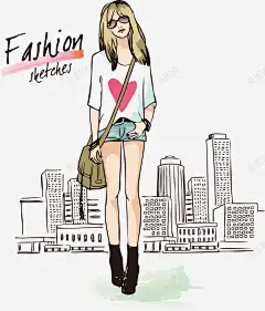 手绘线描线条时尚服饰走 创意素材