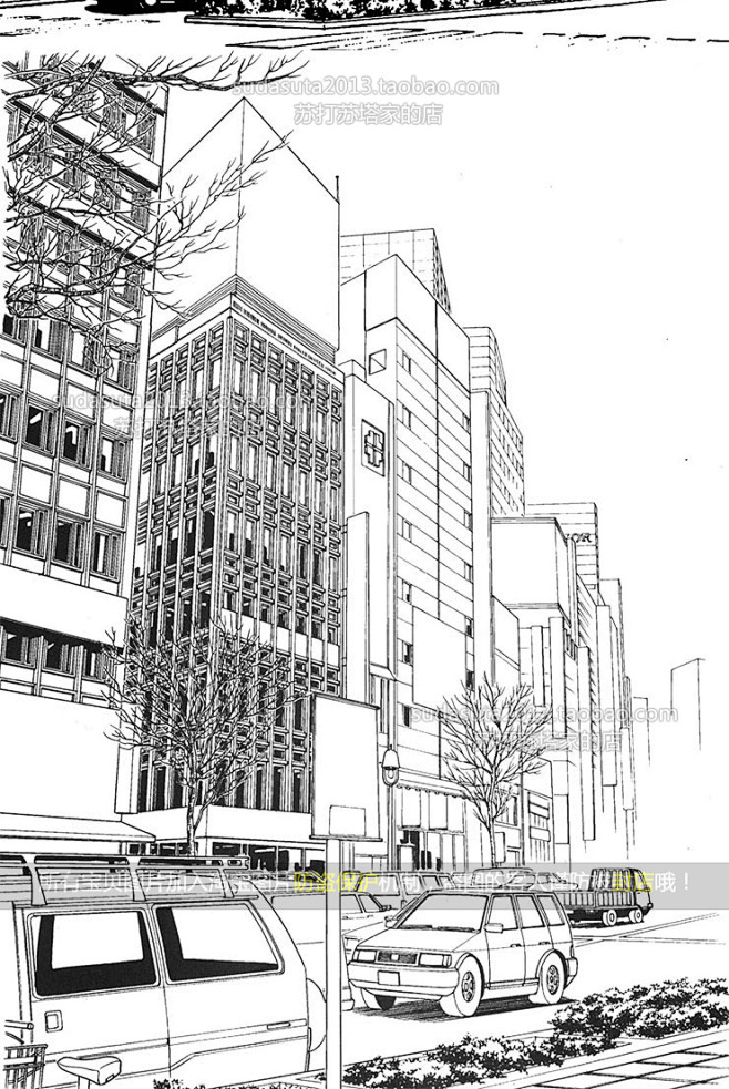 105张现代建筑场景线稿图片黑白cg漫画背景城市街道背景学校大厦 淘宝网
