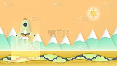 矢量插图与启动概念剪纸，工艺和折纸风格。火箭飞行。模板设计的网站横幅，海报，封面，广告。这是孩子们的