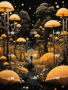 富有想象力的奇幻风景插画海报金黄色