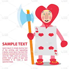 警卫队玩纸牌。四个心。对童话故事爱丽丝梦游仙境的插图。与地方为文本模板.