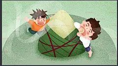 端午节龙舟节划龙舟可爱包粽子粽叶龙头手绘插画小孩海报psd素材