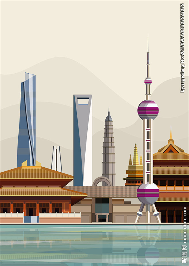 3D上海城市建筑高楼东方明珠塔
