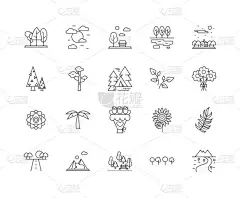 动植物线图标，标志，矢量集，轮廓插图概念 