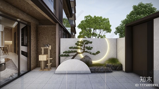 新中式庭院花园SU模型下载【ID:111...