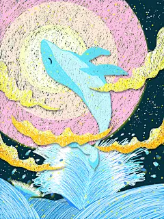 唯美鲸鱼翻身插画