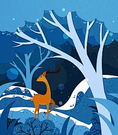 清新蓝色麋鹿高端剪纸风森林背景