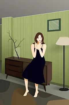 写实涂口红中长发美女美妆化妆人物插画