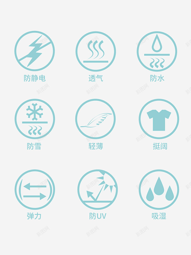面料纺织功能性图标矢量 创意素材