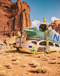 This is a photo composite made with Photoshop of a giant sneaker on a canyon background.
