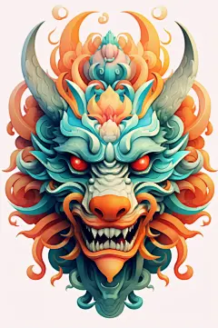 AI数字艺术龙年龙头中国龙插画元素-众图网