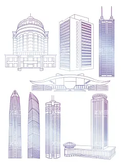 深圳地标标志性建筑装饰线稿  - 源文件下载【酷图网】深圳,地标,标志,性建筑,装饰,线稿,