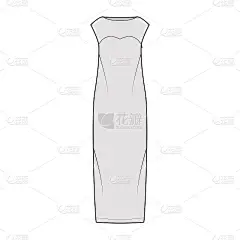 长袖、无袖、合体、拖地及地铅笔裙技术时尚插画