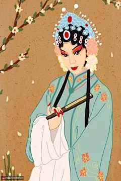 蓝色褂子青衣京剧国潮手绘戏曲人物插画 民俗民风 中国风