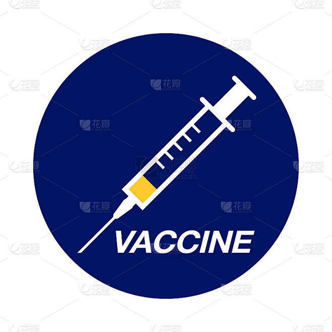 疫苗图标。医用注射注射器隔离背景。医学概念，COVID-19疫苗接种。矢量插图。