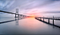 General 2048x1181 bridge water landscape pier shadow sunset sea photography Lisbon Vasco da Gama Bridge long exposure Portugal calm bridge water sunset