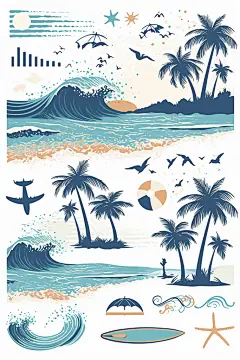 夏季元素手绘插画