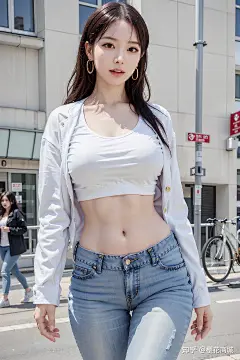 韩国街头 | 牛仔衣时尚女孩《Ai写真绘画》 - 知乎